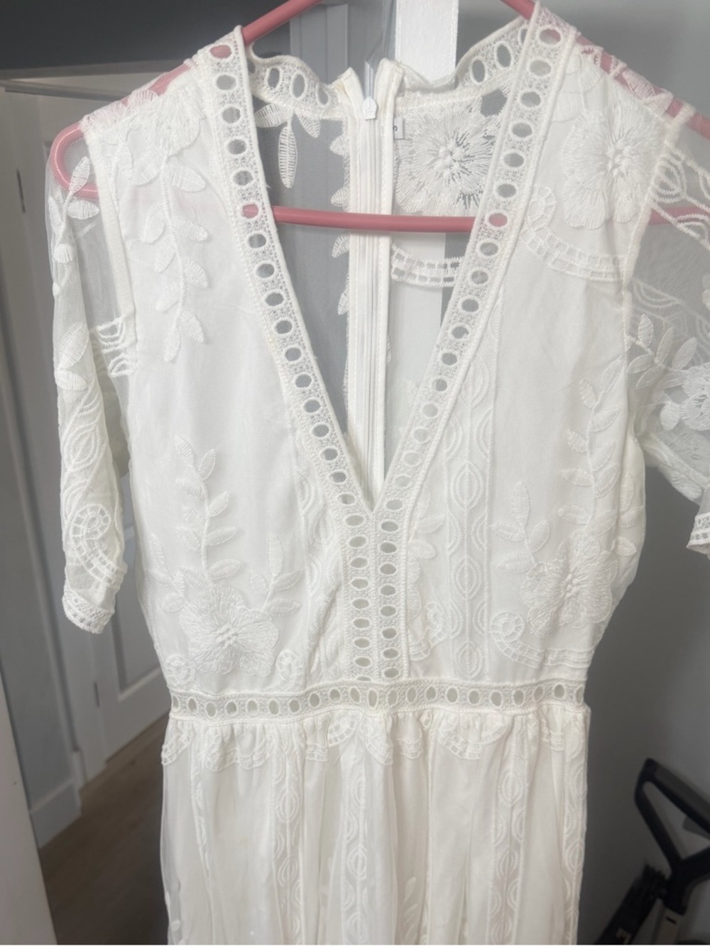 White Lace V-Neck Women's Dress
